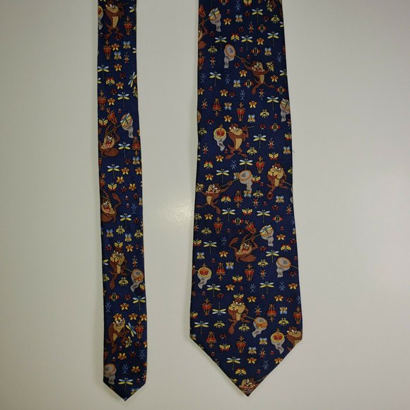 Looney Tunes Taz Tazmanian Devil Butterflies Dragonflies Necktie Tie Navy EUC - Picture 8 of 10